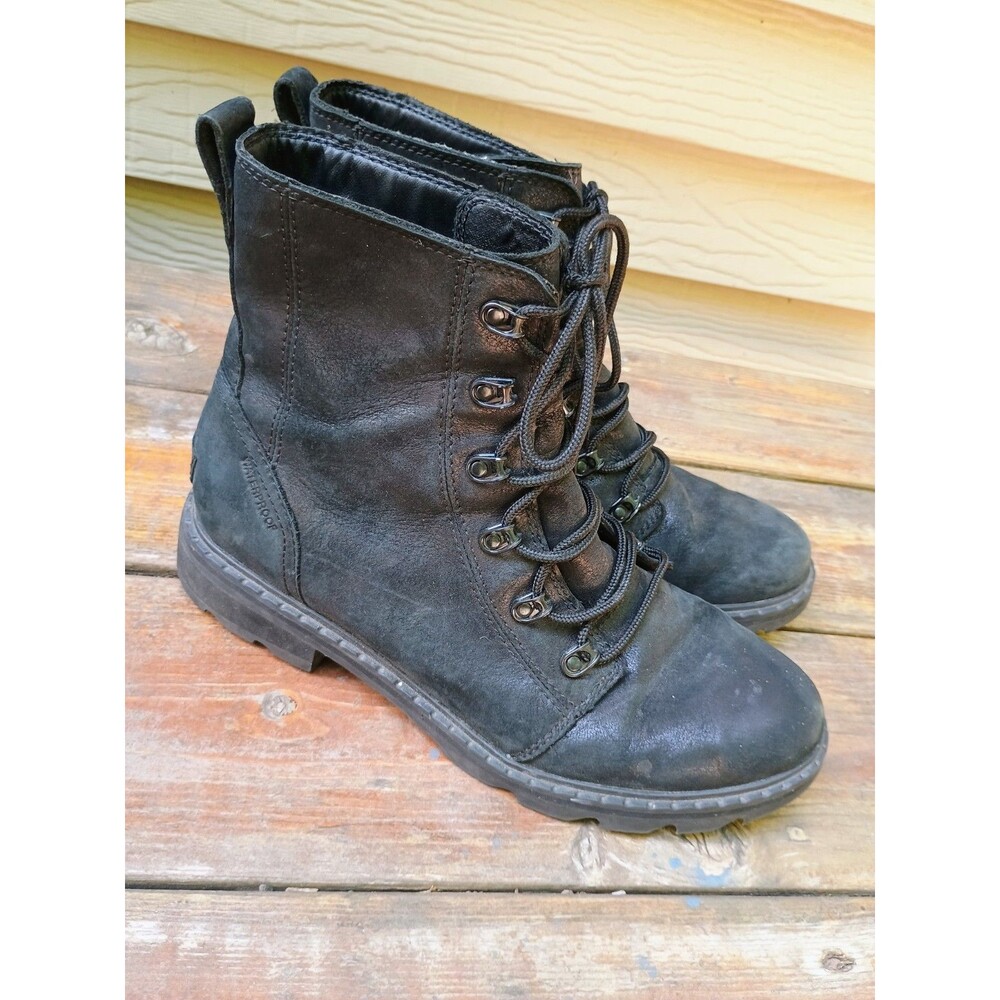 Sorel Women’s Lennox Lace-up Moto Combat Boots, Black Waterproof Leather Size 11